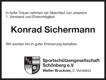 Traueranzeige von Konrad Sichermann von Pegnitz-Zeitung